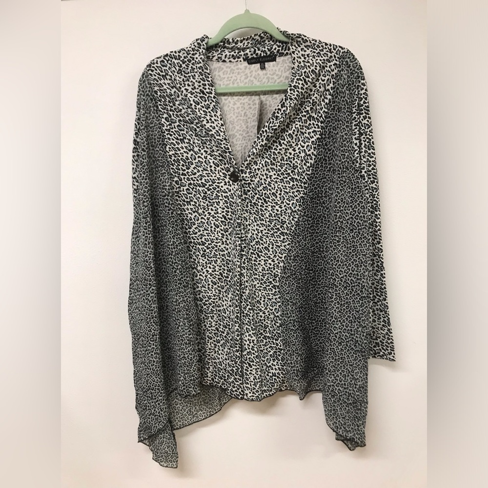 Women's Long Sleeve Blue Leopard Long Top T Shirt Clothing Blouse Dress Top